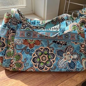 Vintage Vera Bradley Blue Floral Pattern Quilted Shoulder Bag